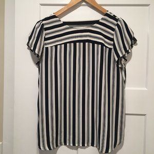 LOFT Blouse Navy & White Short Sleeve Striped Size S, EUC